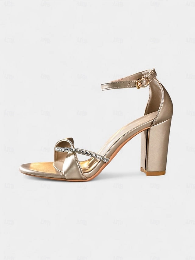 Flat Ankle Boots Uk - Block Women's Heel Strap Sandals Ankle Open-Toe PU Gold