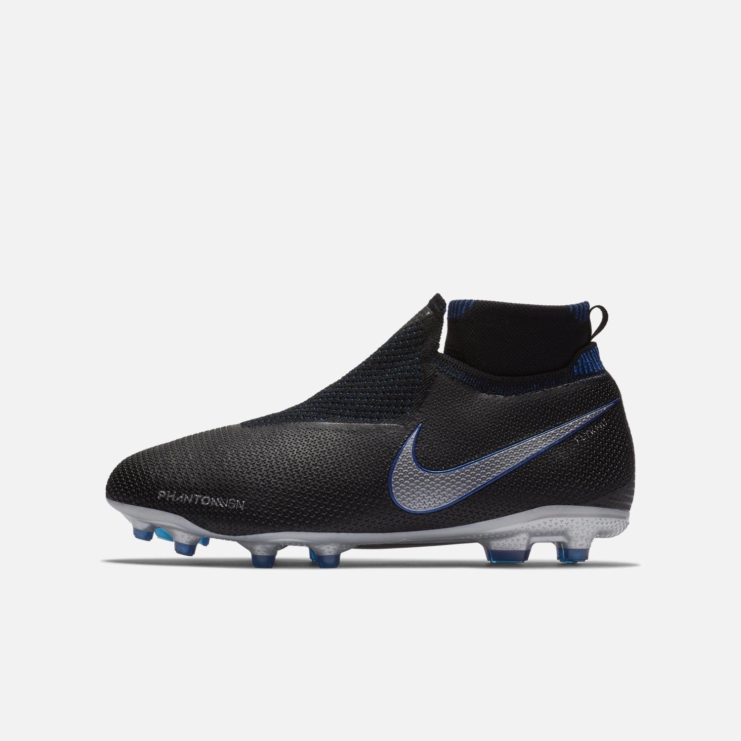 Original Nike Shoe Kid's Phantom Vision Elite DF MG Soccer Cleats - Black/Racer Blue/Metallic Silver