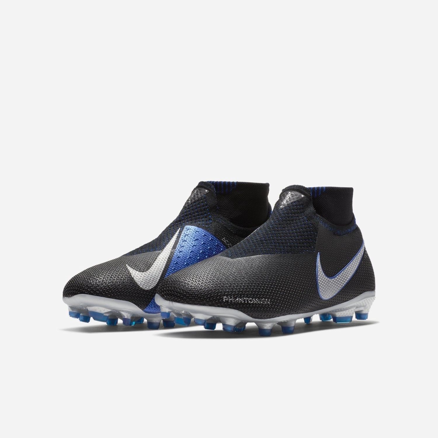 Kid's Phantom Vision Elite DF MG Soccer Cleats - Black/Racer Blue/Metallic Silver Navy Nike Shoes