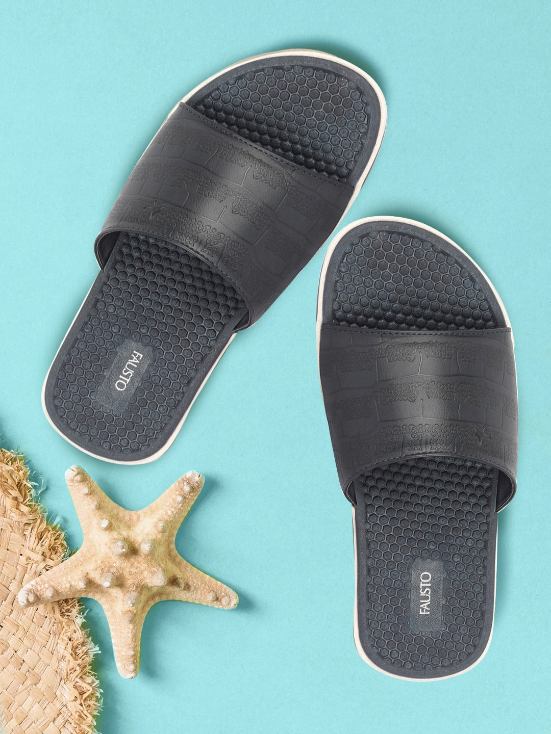 Men Navy Blue Open Toe Ultra Light Flexible Slip-On Slippers Flip-Flops Jeweled Flip Flops