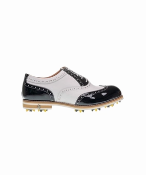 White Golf Shoes ALL CLASSIC Golf Noble Wingtip Classic Golf Shoes - Black Patent