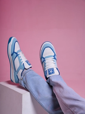 Men Blue Colorblocked Low Ankle Contrast Sole Lace Up Sneakers|Classic Combine Style Sneaker Shoes|Lace Up Casual Shoes Sneakers Puma