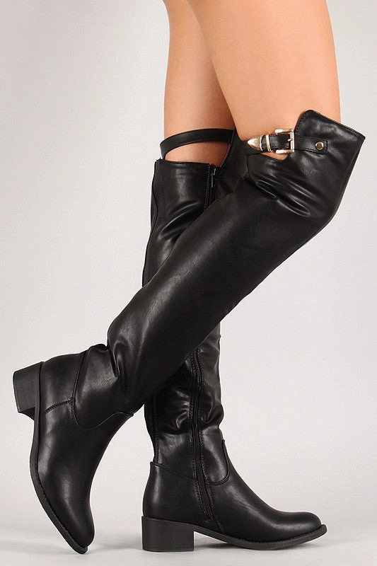 Elastic Panel Buckle Riding Over-The-Knee Boots Knee High Boots Trending