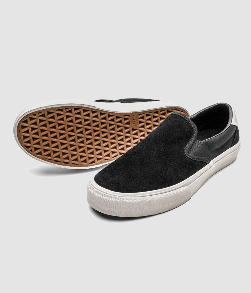 Straye Footwear Ventura Skate Shoes Slip-on Black/Bone Suede Best Shoes To Skate In