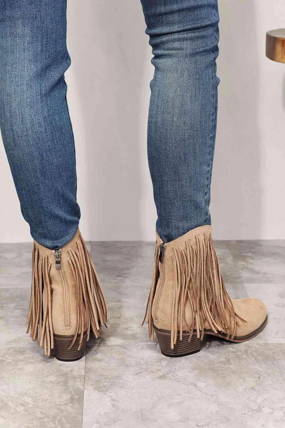 Legend Women's Fringe Cowboy Western Ankle Boots Double Wide Ankle Boots