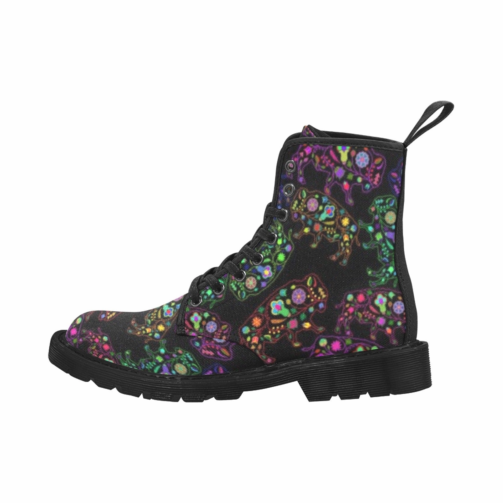 Neon Floral Buffalos Boots for Men (Black) Combat Style Lace Up Boots