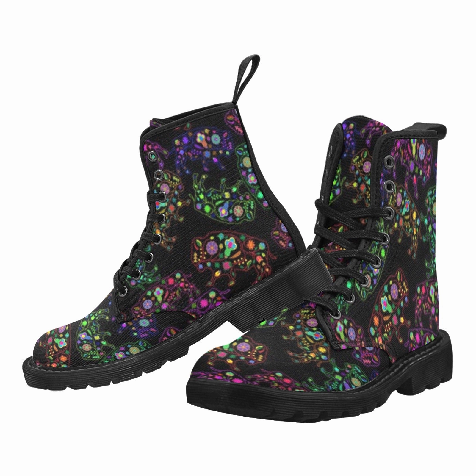 Black Combat Boots Neon Floral Buffalos Boots for Men (Black)