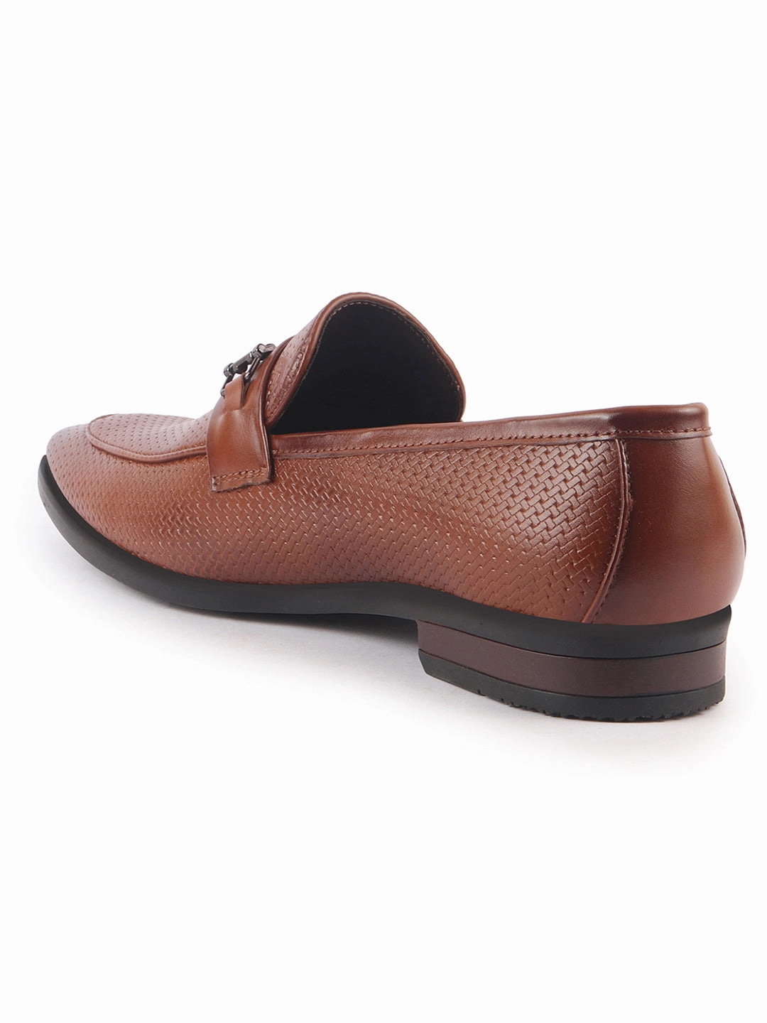 Men Tan Horsebit Buckle Textured Classic Party Formal Slip On Shoes|Memory Cushioned Insole Loafers for Office, Meeting, Wedding|All Day Comfort Good Affordable Work Boots