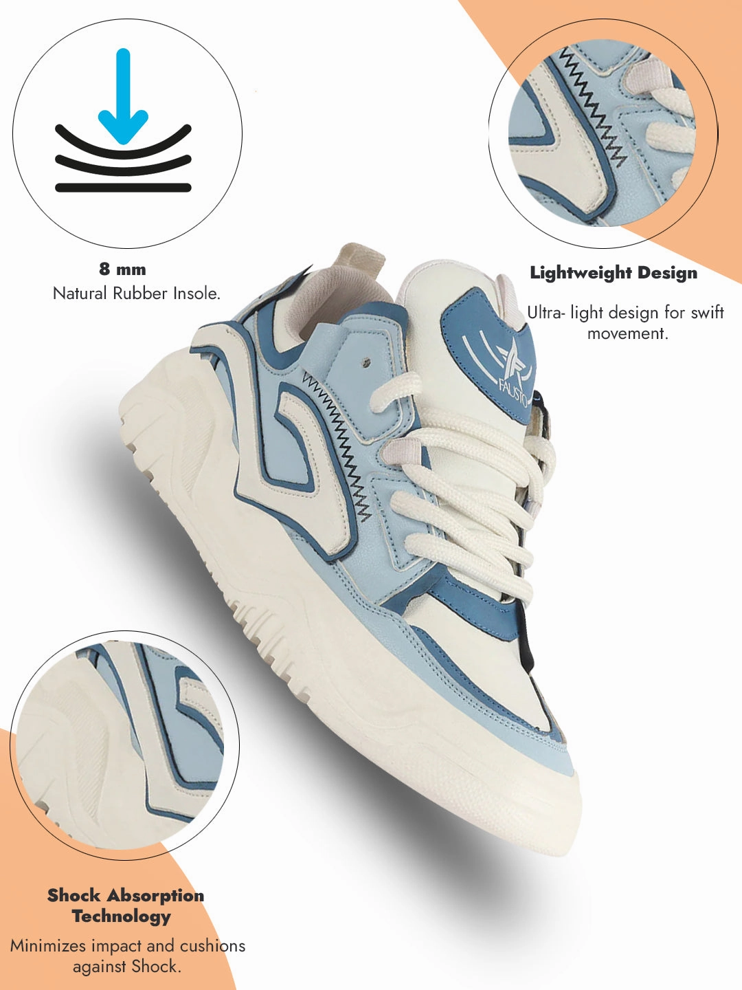 Sneakers Chunky Men Blue Colorblocked Mid Top Chunky Lace Up Sneaker Shoes|Feather Lite Casual Shoes|Mid Ankle Sneaker Shoes