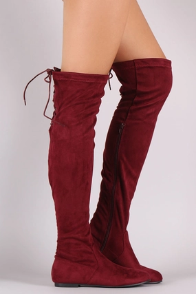 Flexa Wide Calf Knee High Boot Back Lace Up Over-The-Knee Suede Flat Boots