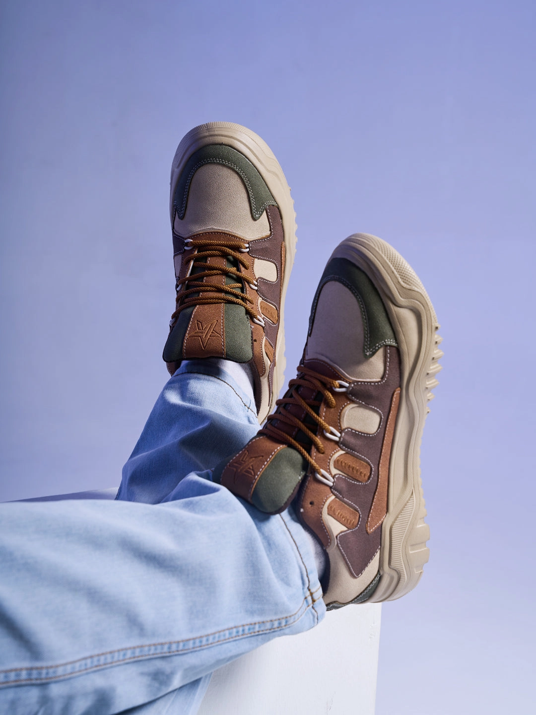 Men Olive Colorblocked Casual Lace-Up Stylish Sneaker|Modern Design Sneakers with Comfort Street Style Shoes|Anti Skid Sole Retro High Top Sneakers