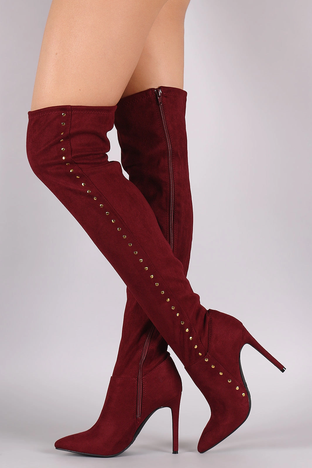 Over The Knee High Riding Boots Anne Michelle Stretchy Suede Side Studded Over-The-Knee Boots
