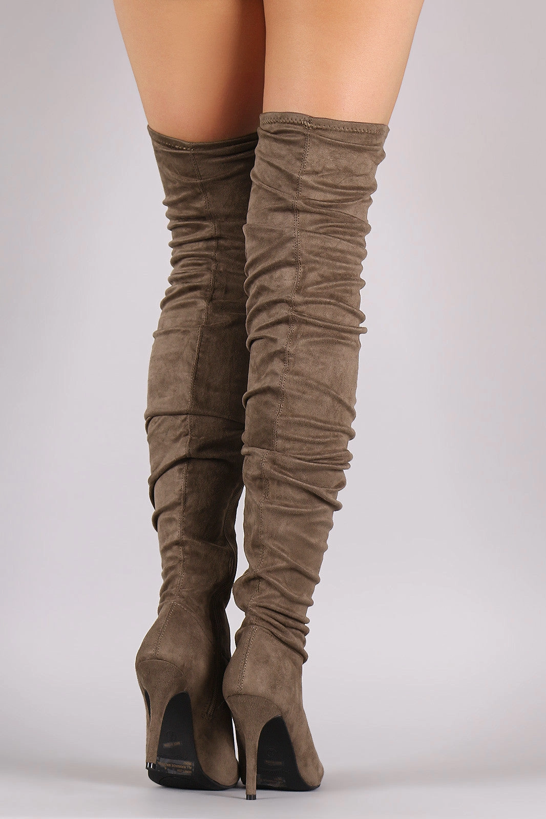 Waterproof Knee High Walking Boots Anne Michelle Suede Slouchy Pointy Toe Stiletto Boots