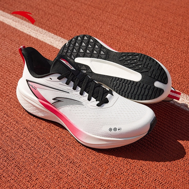 ANTA Men Mach 5SE Running Shoes 1125A5582-10 -White/Black/Raspberry (Kasut Larian Lelaki) Soccer Cleats Size 10 Toddler