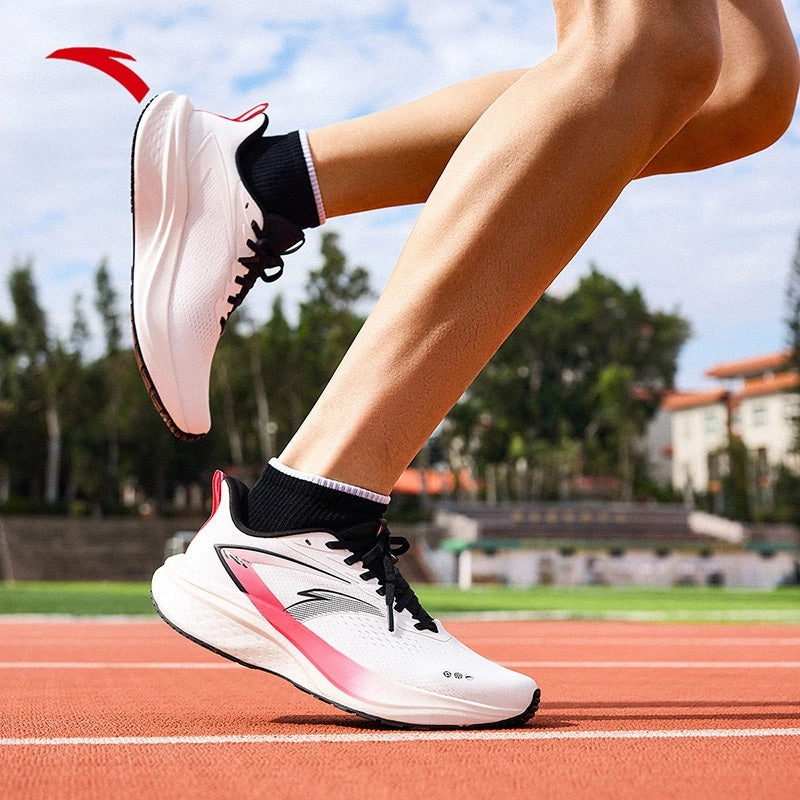 Large Size Soccer Cleats ANTA Men Mach 5SE Running Shoes 1125A5582-10 -White/Black/Raspberry (Kasut Larian Lelaki)