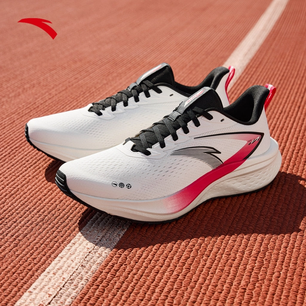 ANTA Men Mach 5SE Running Shoes 1125A5582-10 -White/Black/Raspberry (Kasut Larian Lelaki) Concave Volt Soccer Cleats