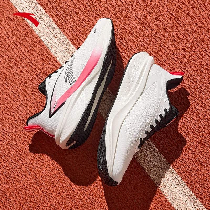 ANTA Men Mach 5SE Running Shoes 1125A5582-10 -White/Black/Raspberry (Kasut Larian Lelaki) Soccer Cleats With Replacement Studs