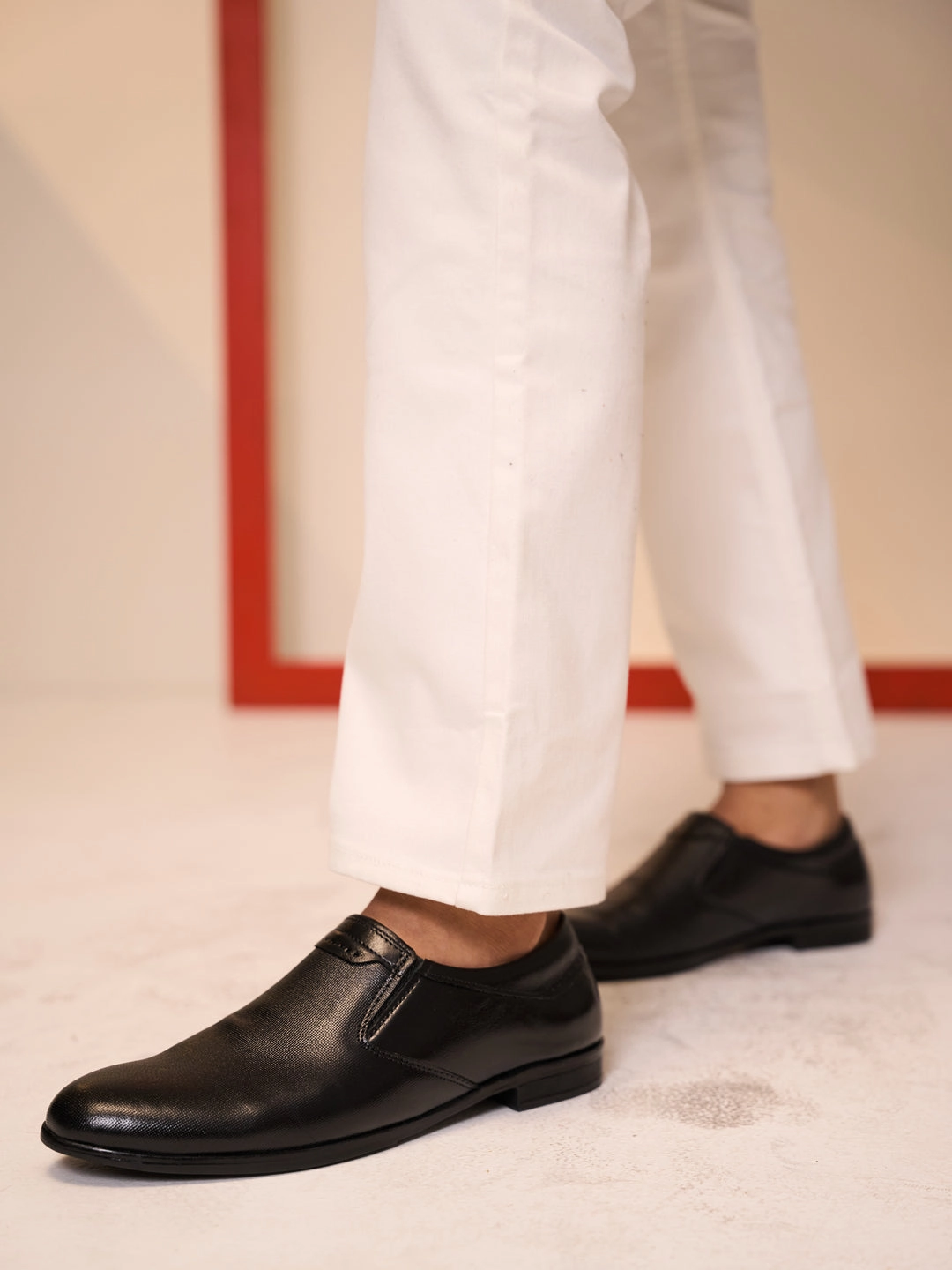 Men Black Genuine Leather Broad Feet Formal Slip On Shoe|Work Wear|Comfort for Office|Anti Skid Sole Golf Course Work Boots