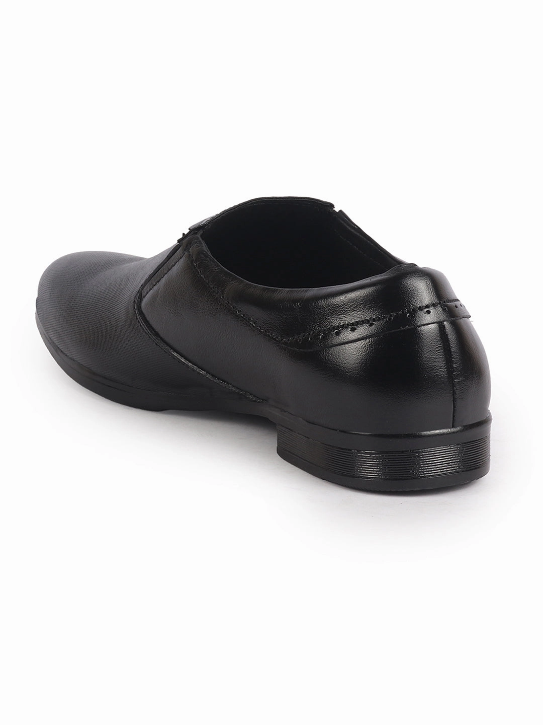 Men Black Genuine Leather Broad Feet Formal Slip On Shoe|Work Wear|Comfort for Office|Anti Skid Sole Wedge Toe Work Boots