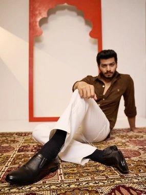 Men Black Genuine Leather Broad Feet Formal Slip On Shoe|Work Wear|Comfort for Office|Anti Skid Sole Waterproof Soft Toe Work Boots