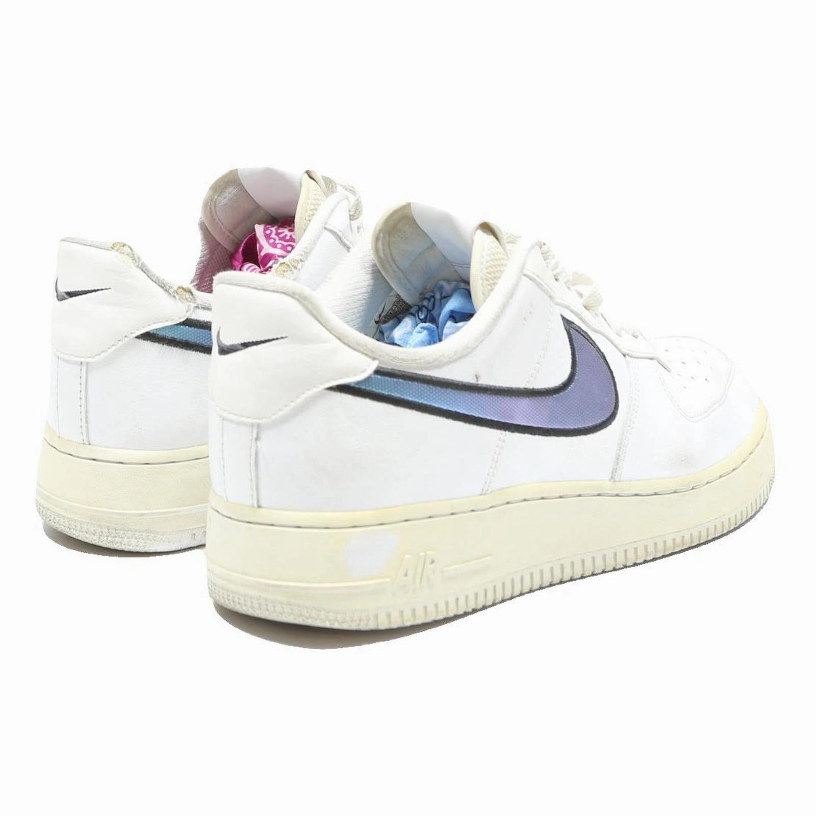 White Nike Shoes NIKE Air Force 1 Mens Low Top Trainers White & Light Blue Leather UK 9 Casual