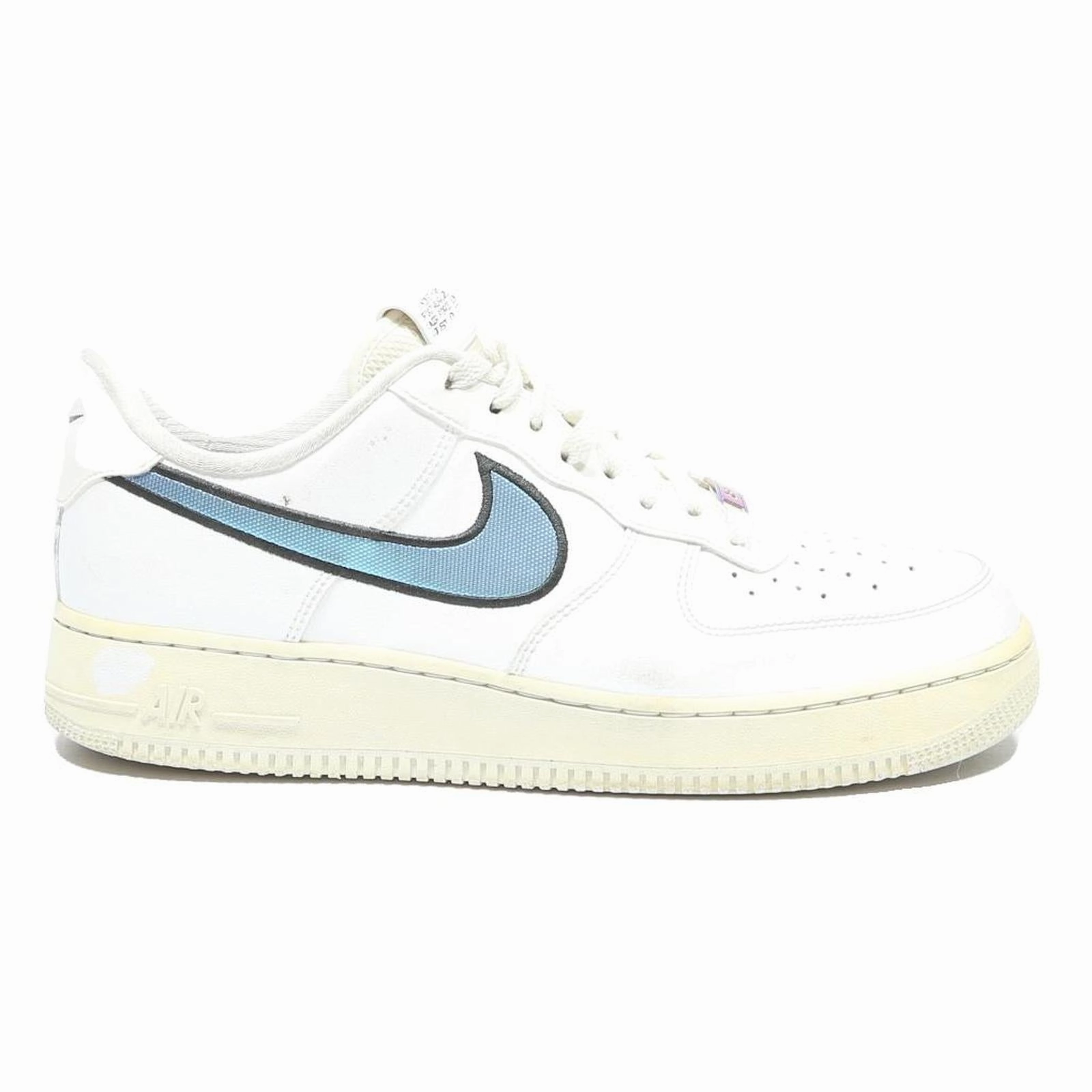 NIKE Air Force 1 Mens Low Top Trainers White & Light Blue Leather UK 9 Casual Nike Sock Shoes