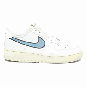 NIKE Air Force 1 Mens Low Top Trainers White & Light Blue Leather UK 9 Casual Nike City Shoes