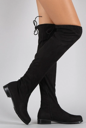 Kate Moss Knee High Boots Bamboo Suede Drawstring Over-The-Knee Flat Boots