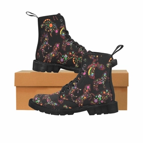 Steel Toe Cap Combat Boots Neon Floral Animals Boots for Men (Black)