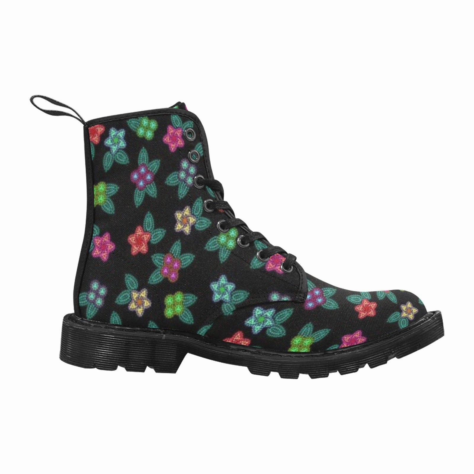 Combat Style Winter Boots Berry Flowers Black Boots for Men (Black)