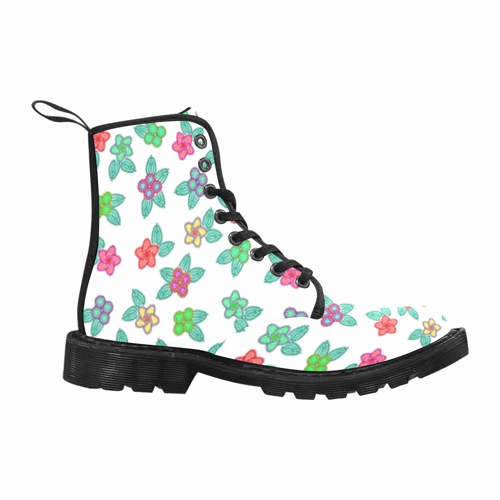 Outfit Combat Boots Beige Berry Flowers White Boots for Men (Black)