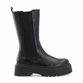 Biadeb Black Long Leather Boots Little Girl Chelsea Boots