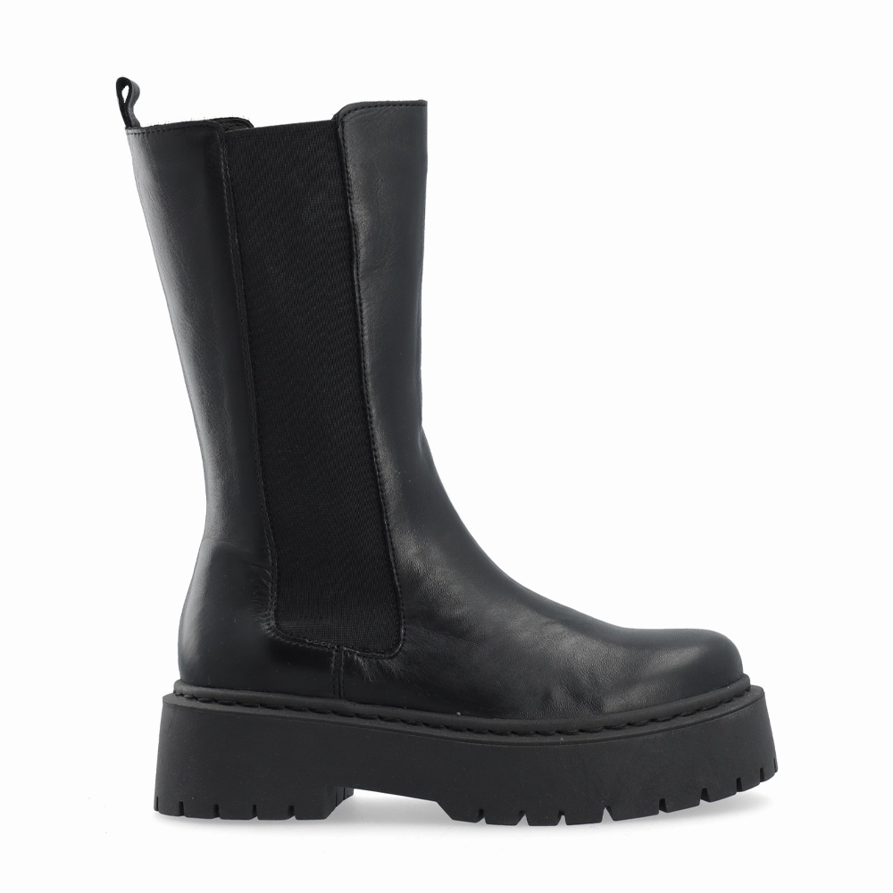 Biadeb Black Long Leather Boots Size 16 Chelsea Boots