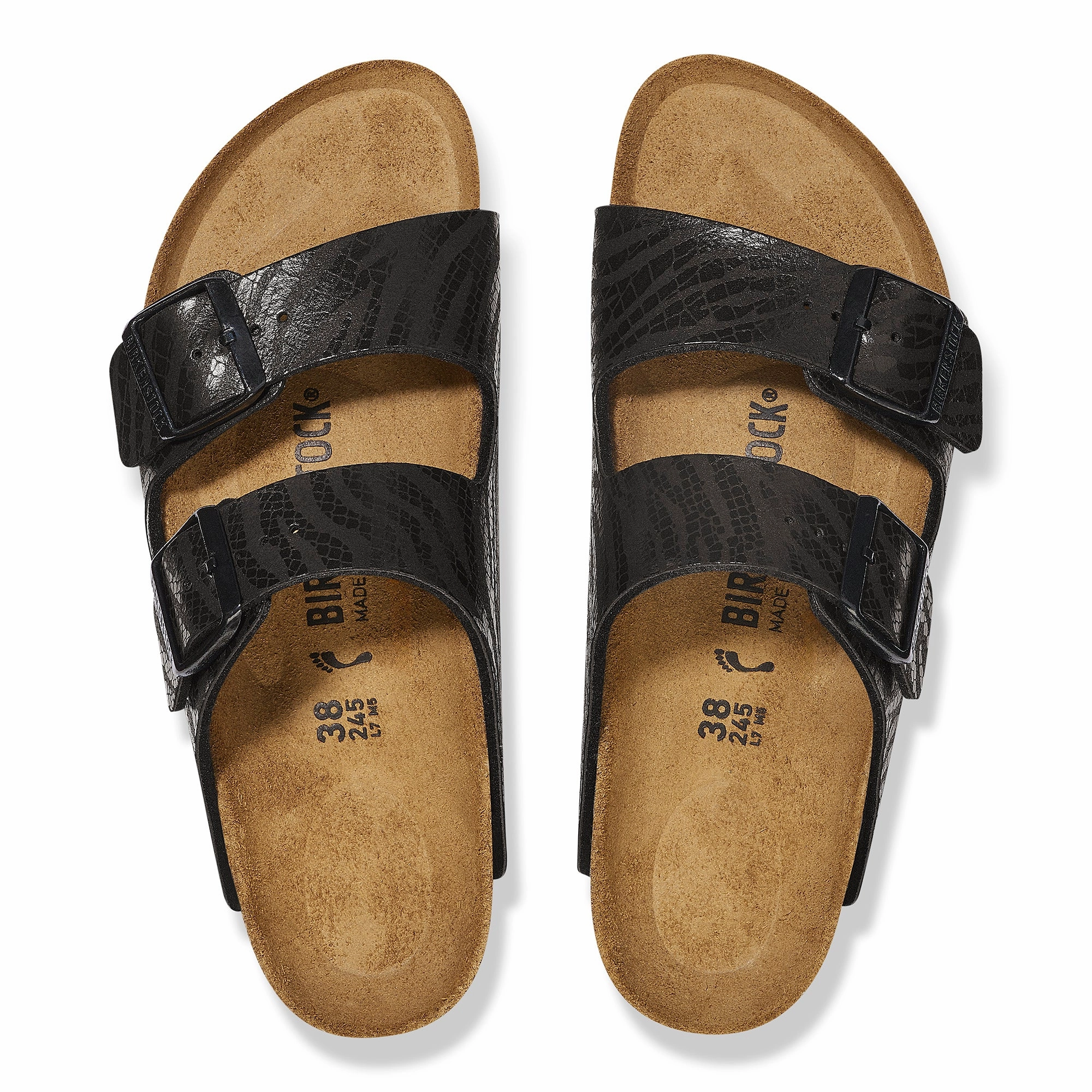Birkenstock Arizona silky zebra black Birkibuc High Arch