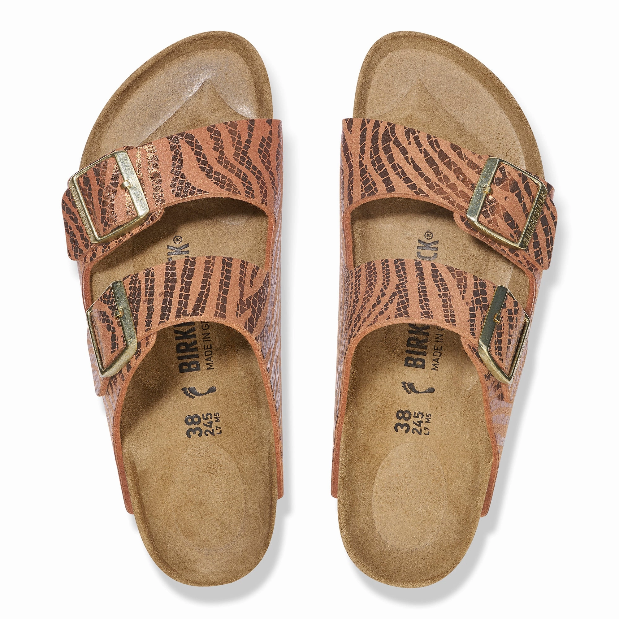 Birkenstock Arizona silky zebra pecan Birkibuc Take 5 Camp Bowie