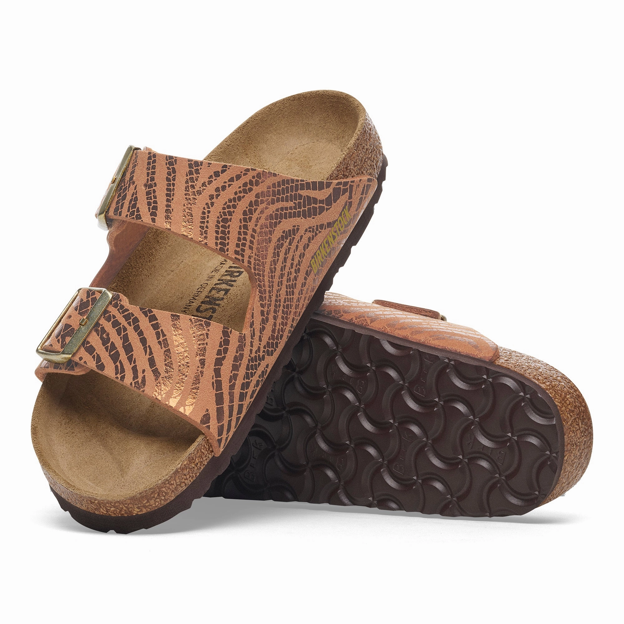 Birkenstock Arizona silky zebra pecan Birkibuc Cream