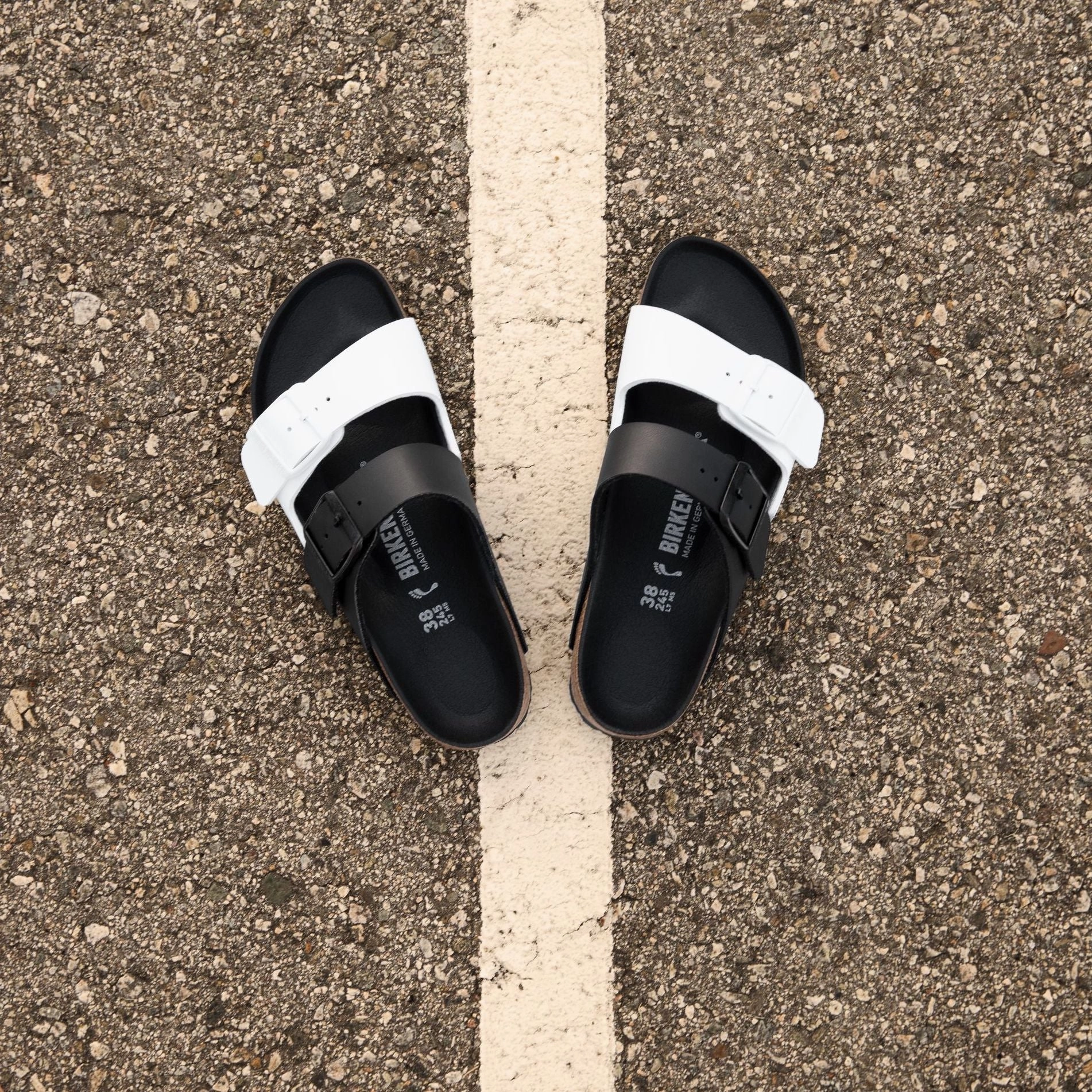 Birkenstock Arizona Split black/white Birko-Flor Clog With Backstrap