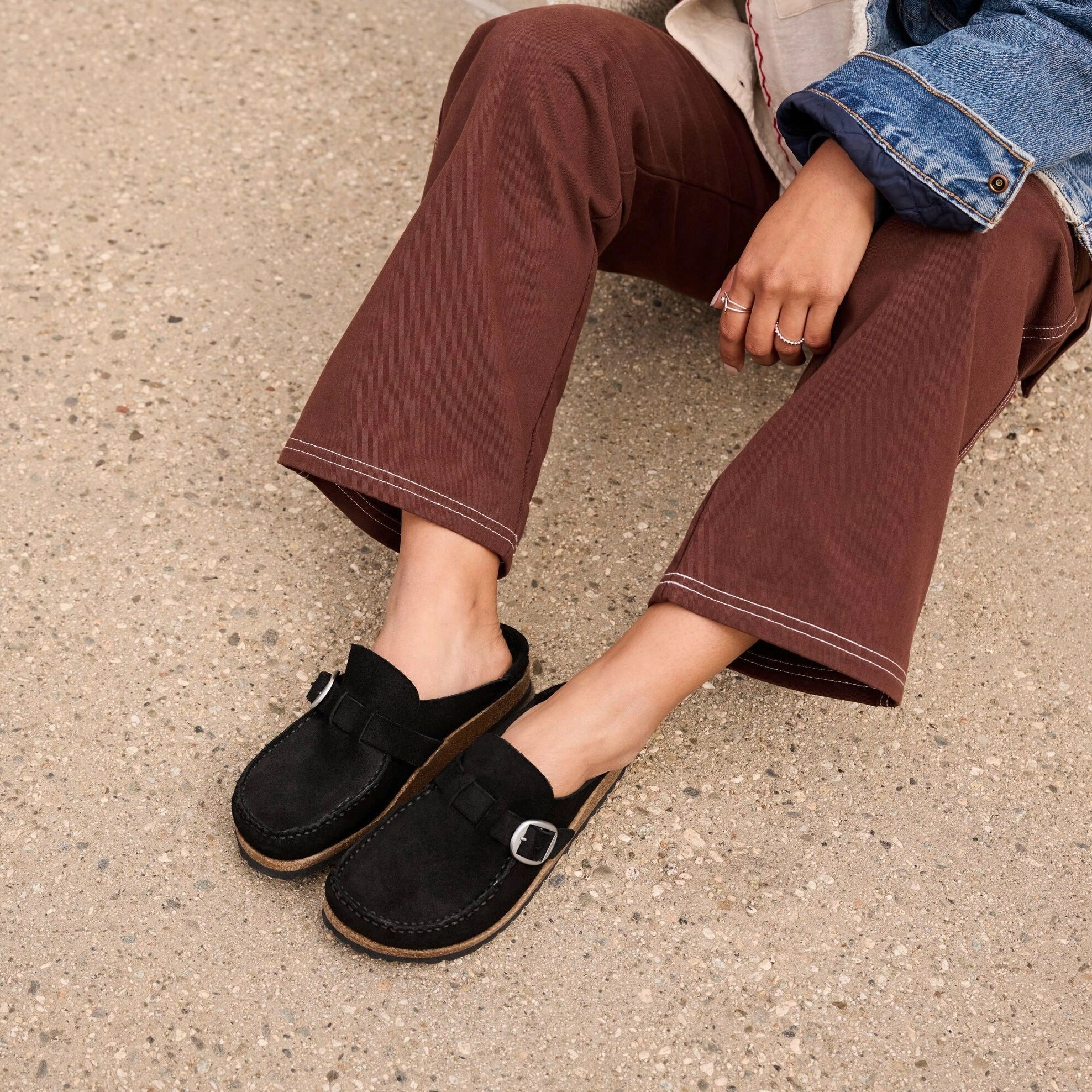 Birkenstock Buckley black suede Stussy