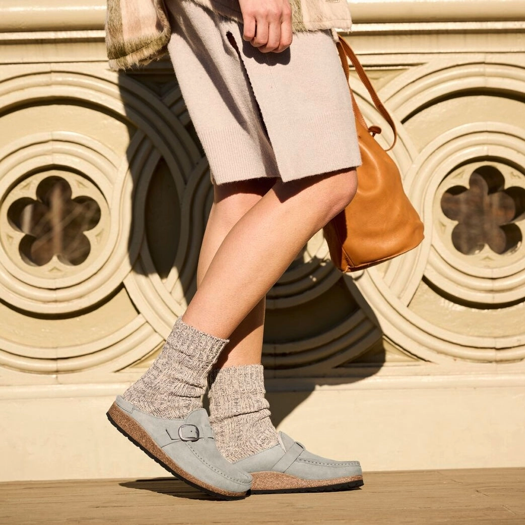 Birkenstock Buckley Shearling stone coin suede/natural shearling Recovery Slides