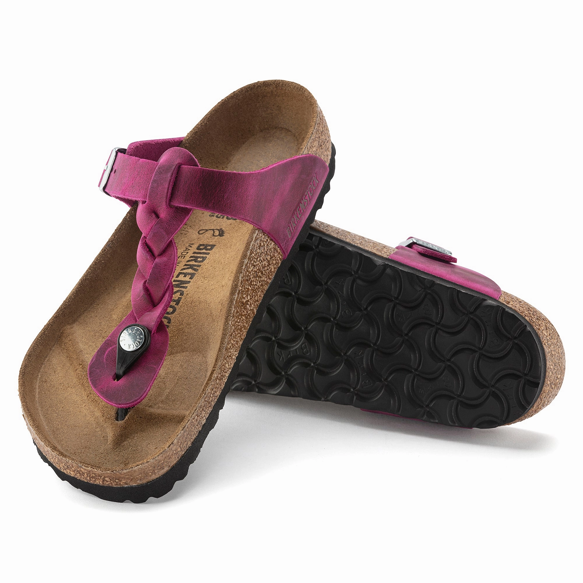 Highwood Slip On Birkenstock Gizeh Braid festival fuchsia oiled leather