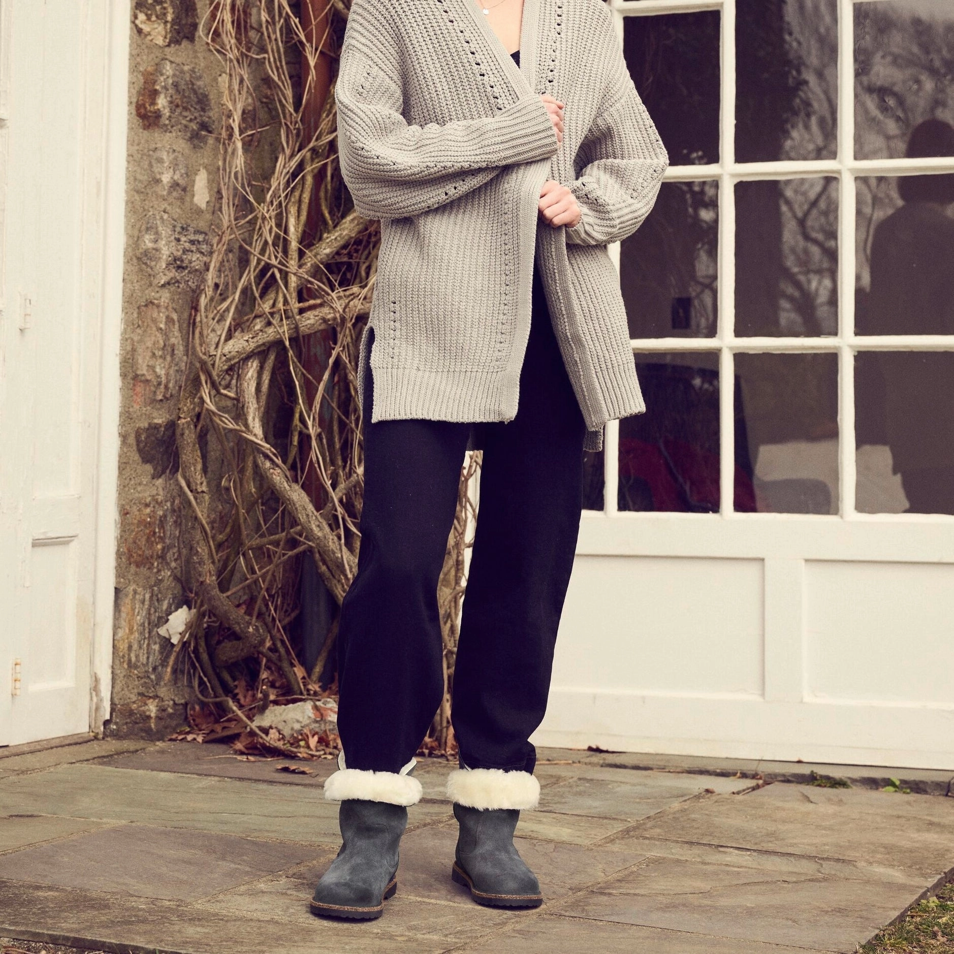 Birkenstock Uppsala graphite suede/natural shearling Strap