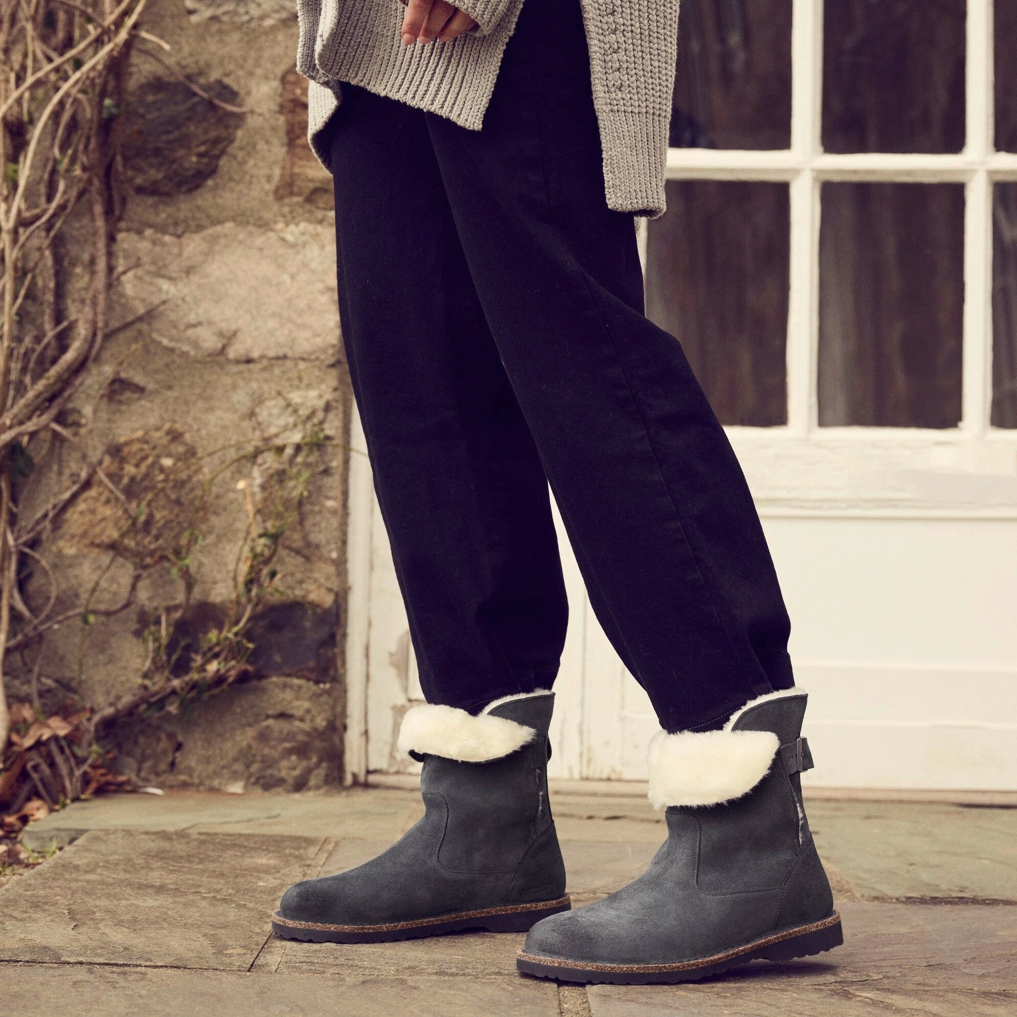 Birkenstock Uppsala graphite suede/natural shearling Kith Braided