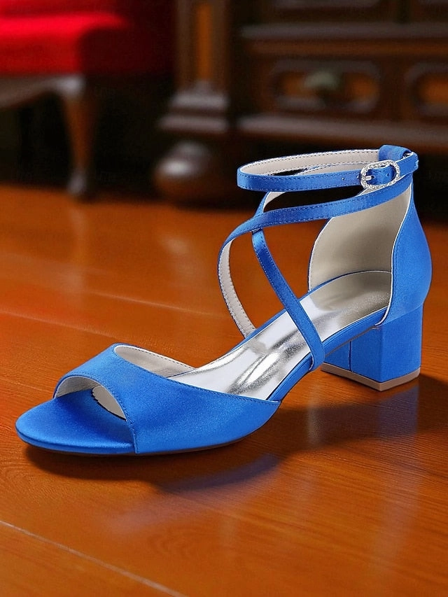 Block with Elegant Strap - Satin Sandals Ankle Heel Women's
