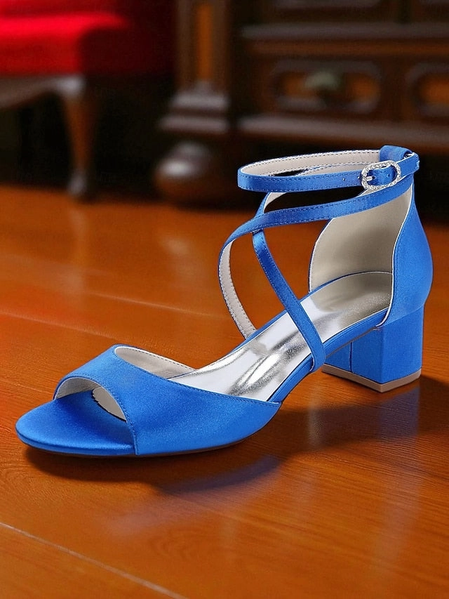Block with Elegant Strap - Satin Sandals Ankle Heel Women's