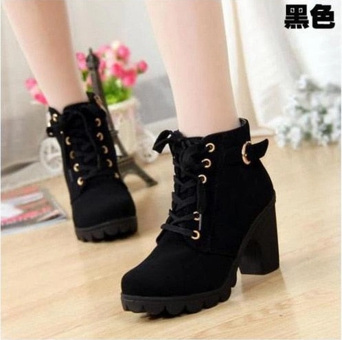 Maye Bella Flat Heel Chelsea Boots Boots Women Shoes Women Fashion High Heel Lace Up Ankle Boots Ladies Buckle Platform Artificial Leather Shoes bota feminina 2019