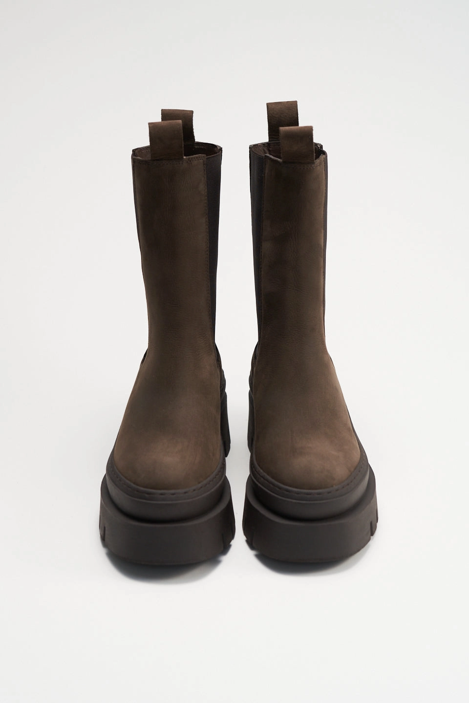 Nabuck Chocolate Chunky High Chelsea Boots Shiny Chelsea Boots