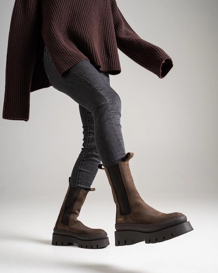 Adam Derrick Chelsea Boots Nabuck Chocolate Chunky High Chelsea Boots