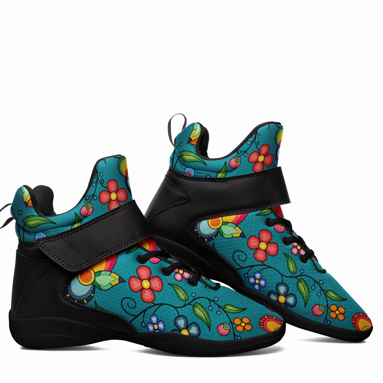 St Flare Basketball Shoes Floral Bounty Teal Ipottaa Basketball / Sport High Top Shoes - Black Sole