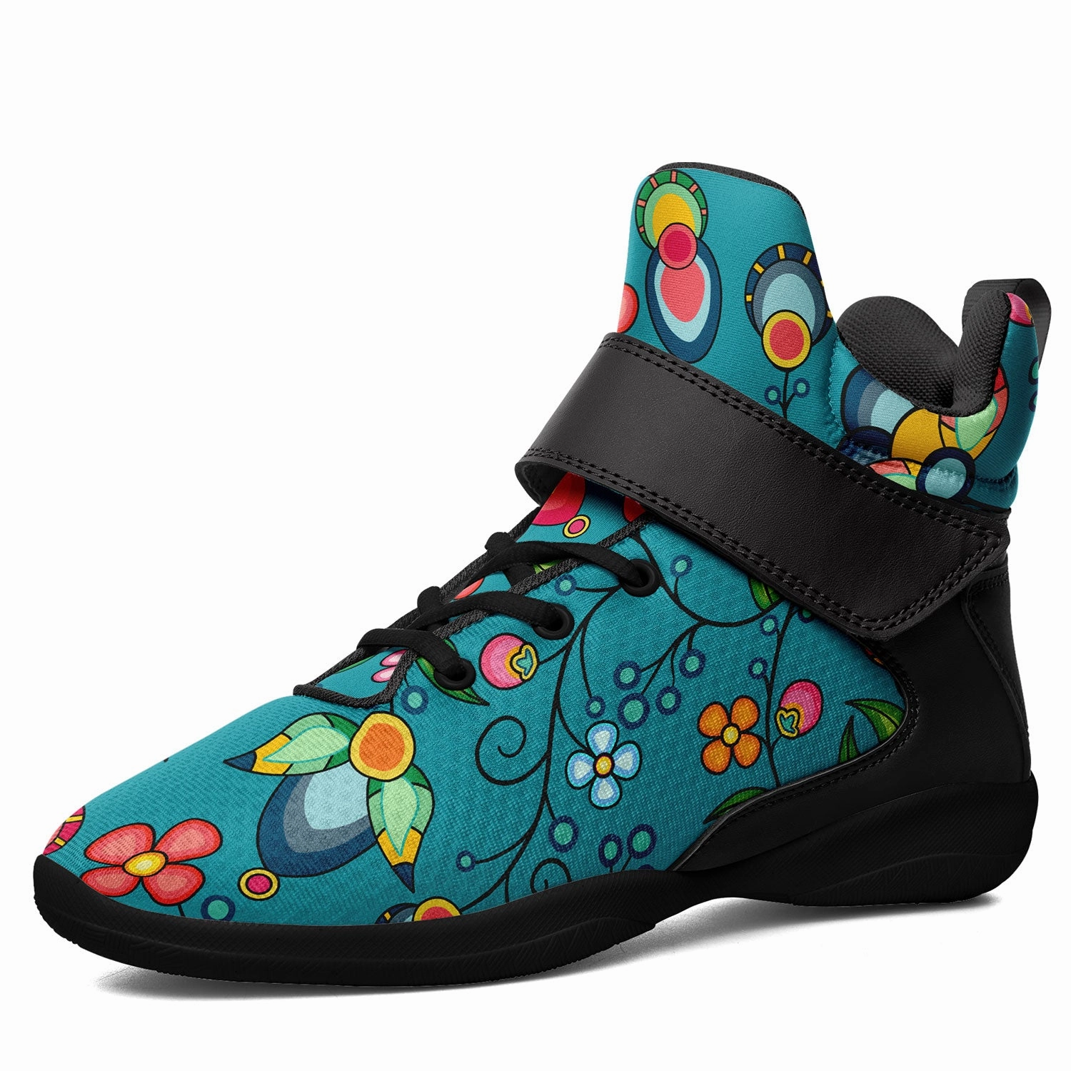 Floral Bounty Teal Ipottaa Basketball / Sport High Top Shoes - Black Sole Basketball Shoes Old
