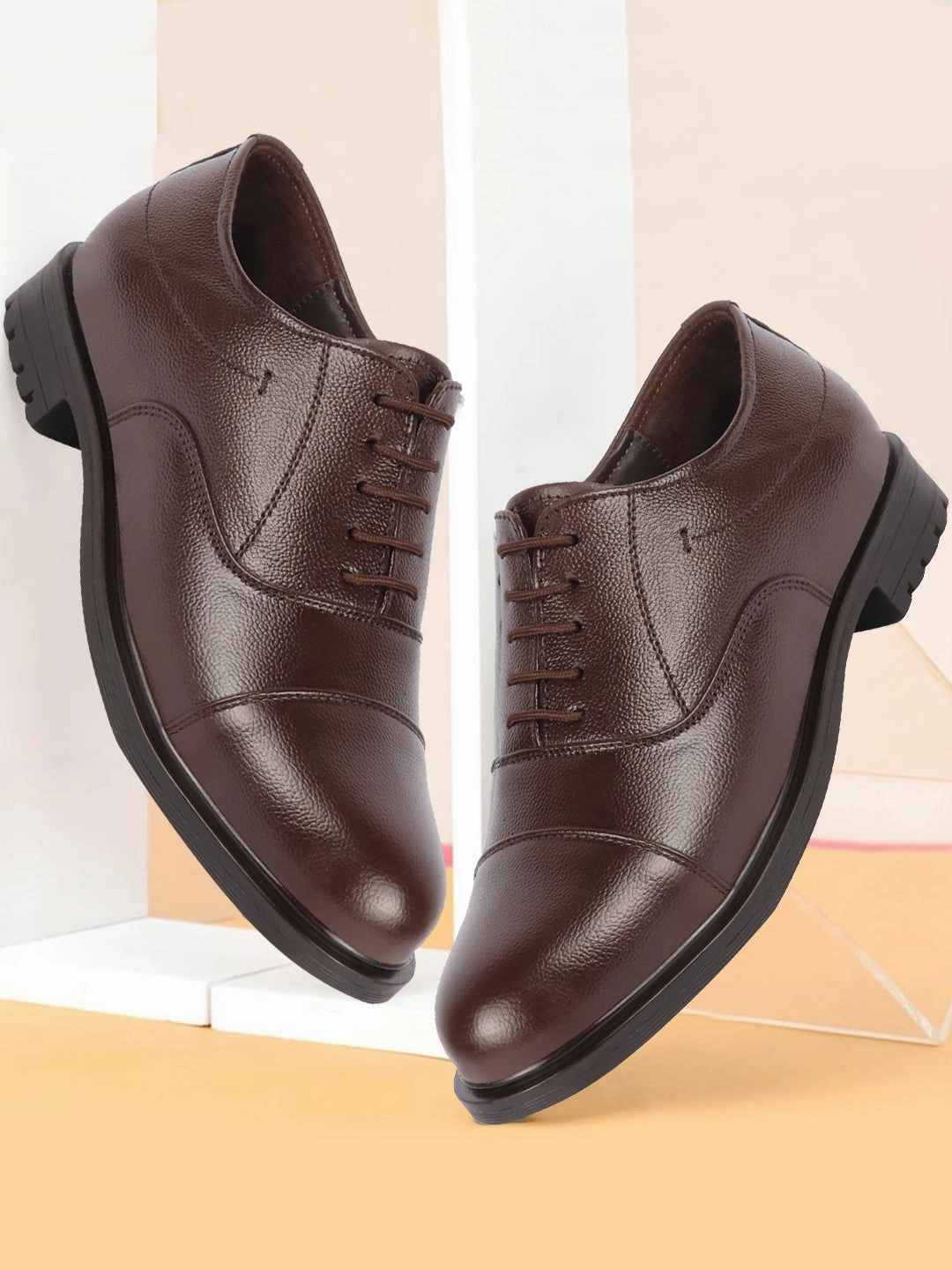 Airport Friendly Work Boots Men Brown Genuine Leather Formal Office Comfort Broad Feet Oxford Lace Up Shoes